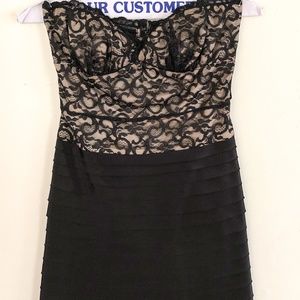 BCBG MaxAzria Strapless Black & Cream Lace Dress